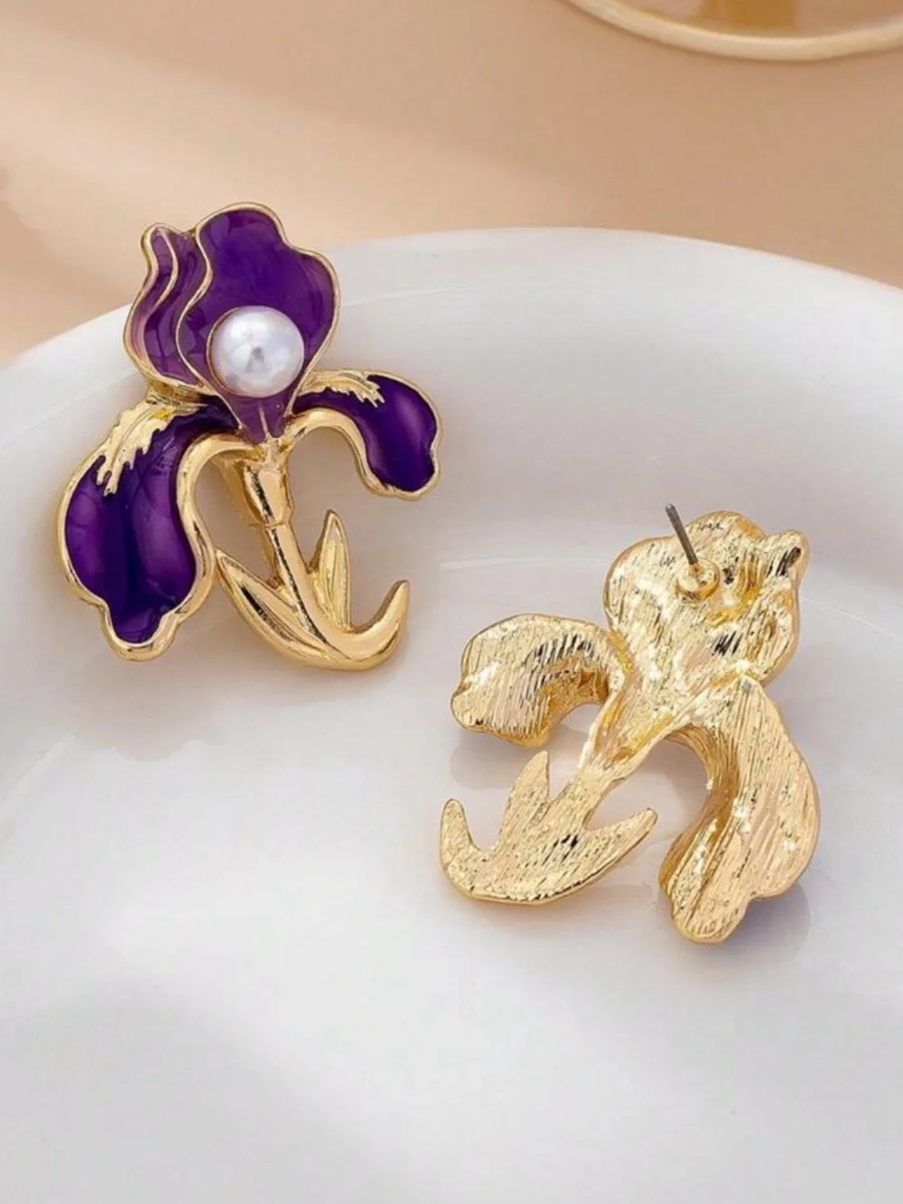 Purple flower earring A1826 - Picture 3 of 4